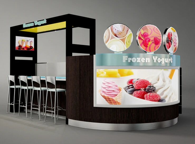 Solid Wood Rolled Ice Cream Kiosk In Mall Selfserve Frozen Yogurt