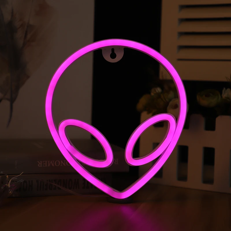 Amazon hot sell indoor wall light alien shaped led neon light wall decor battery and usb powered night light for kids home decor