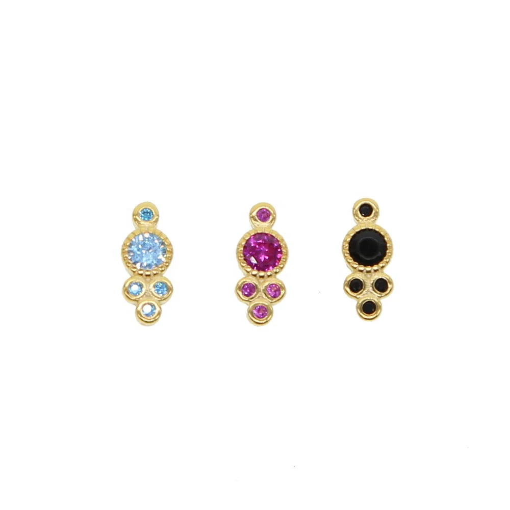 

925 sterling silver colorful cz paved tiny cute stud earring with gold filled for young teen girl