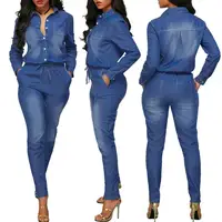

2020 Combinaison femme denim one piece long sleeve jumpsuit women New sexy