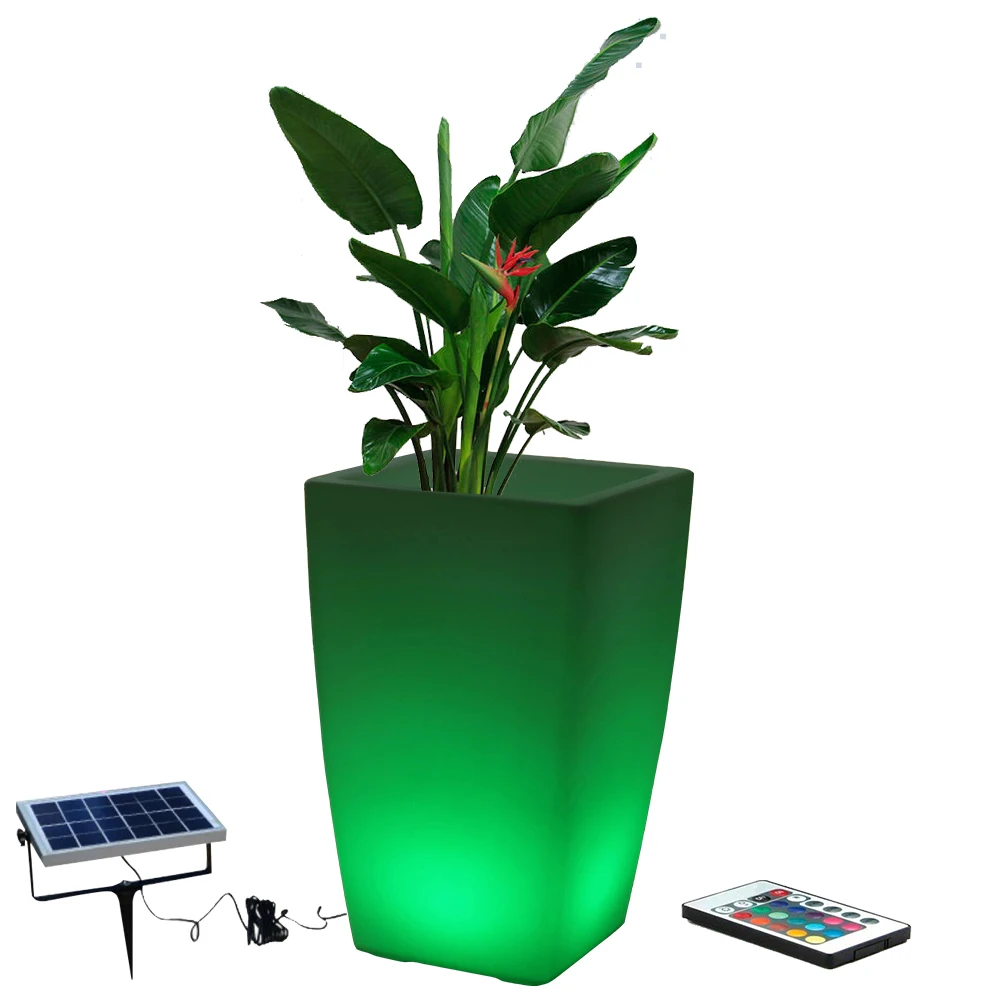 

flower pot plastic molds square column cylinder round solar illuminated outdoor led lighted flower pots & planters, 16 colors changing