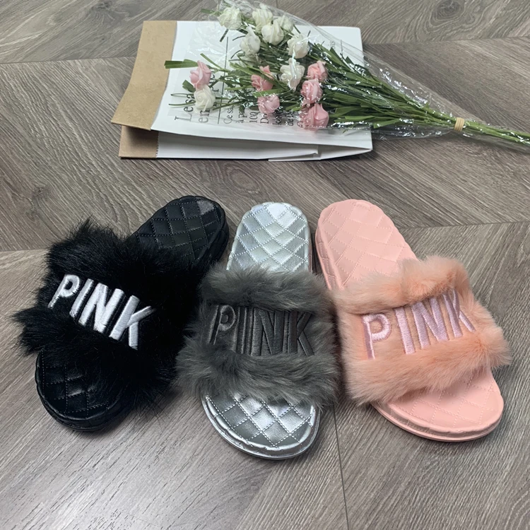 

Fashion Fur Slippers Ins Styles Soft Warm Shoes Pink Outdoor Indoor Laides Elegant Winter Slipper For Women
