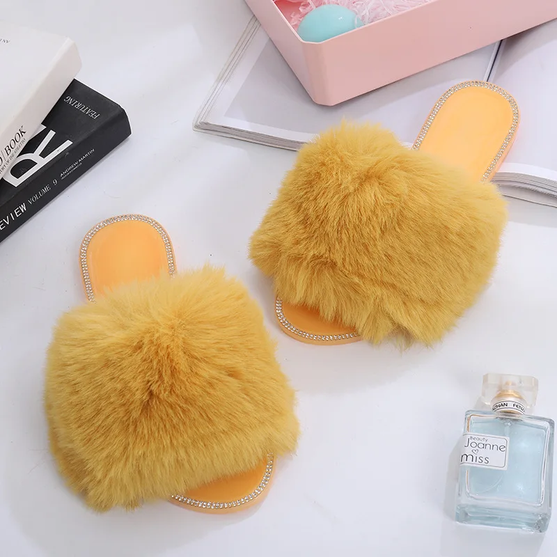 

summer shoe sandal popular factory china fall fur slides outdoors summer cheap women flat dress fur slippers flat ladies slipper, Customized color