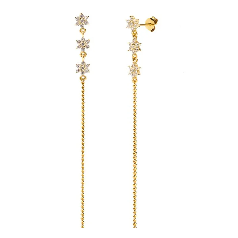 

fashion jewelry 925 sterling silver christmas earrings snowflake zircon long tassel chain gold plated stud earrings women