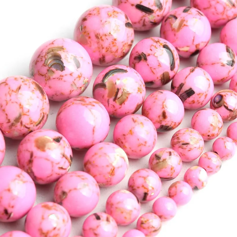 

Fashion Wholesale Rose Red Shell Turquoises Stone Round Loose Beads For Jewelry Making DIY Bracelet