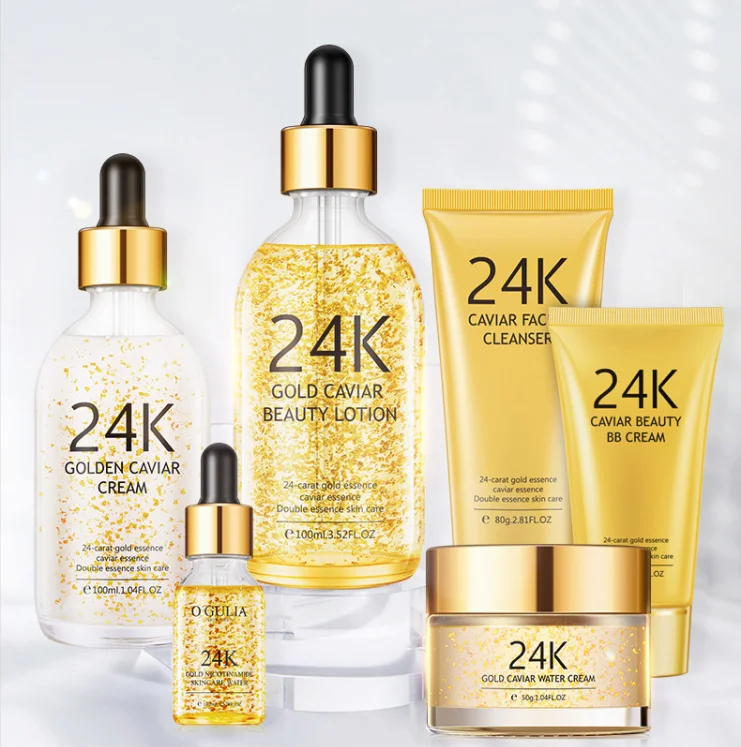 

Private Label Skincare Glow Set Pore Cleanser 24K Caviar Skin Care Kit Moisturizing Anti-Aging Serum Beauty Face Skin Care Set