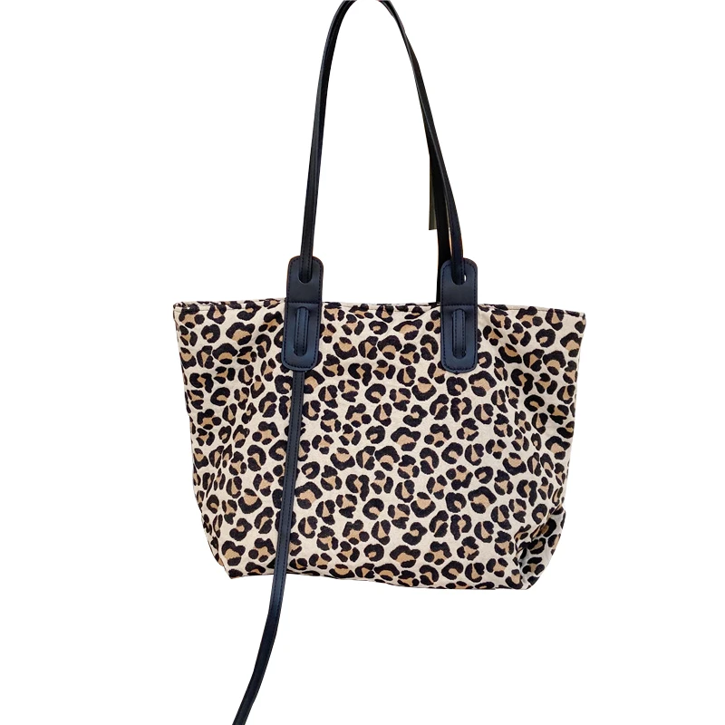 

OEM Factory Price Lady Shoulder Bags Large Capacity Tote Leopard Print Pu Leather Shopping Bag