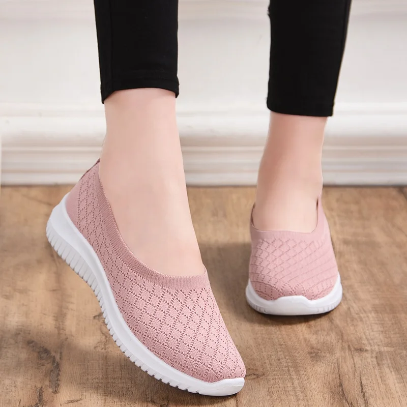 

women Slip on Loafers Knit Casual Comfortable Driving Walking Flats Shoes lace up sneakers ladies shoes sport women sneakers, Pink/black/red/light brown