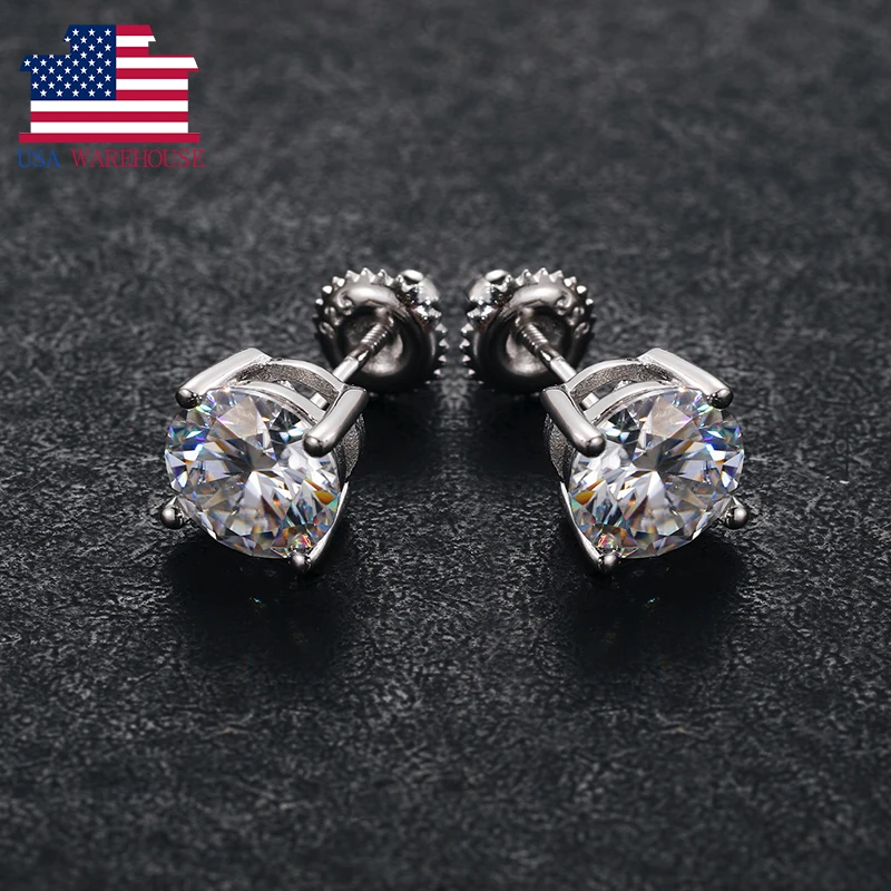 

Local US Stock Luxury 7.5mm 1.5ct Women White Gold Plated 925 Sterling Silver VVS Moissanite Stud Earrings