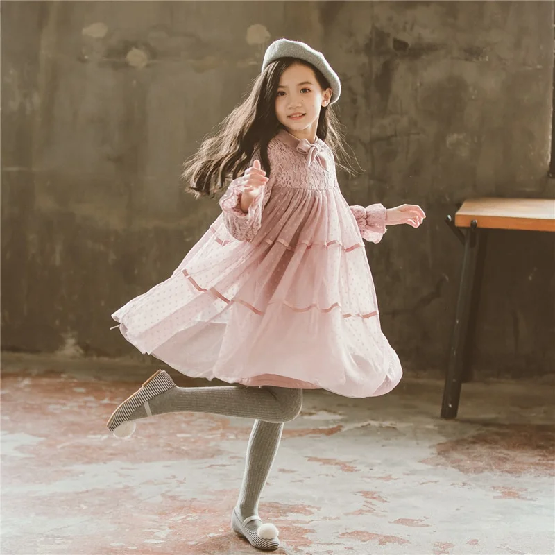 

DLL1213 NEW Arrival pink girl dresses 6 to 14 years princess dresses for kids mesh fabric girls' dresses, As picture or customized make