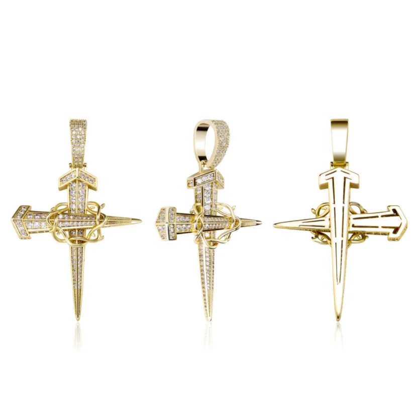 

New Style Anchor Cross Pendant Ice Out Rivet Hip Hop Fashion Necklace