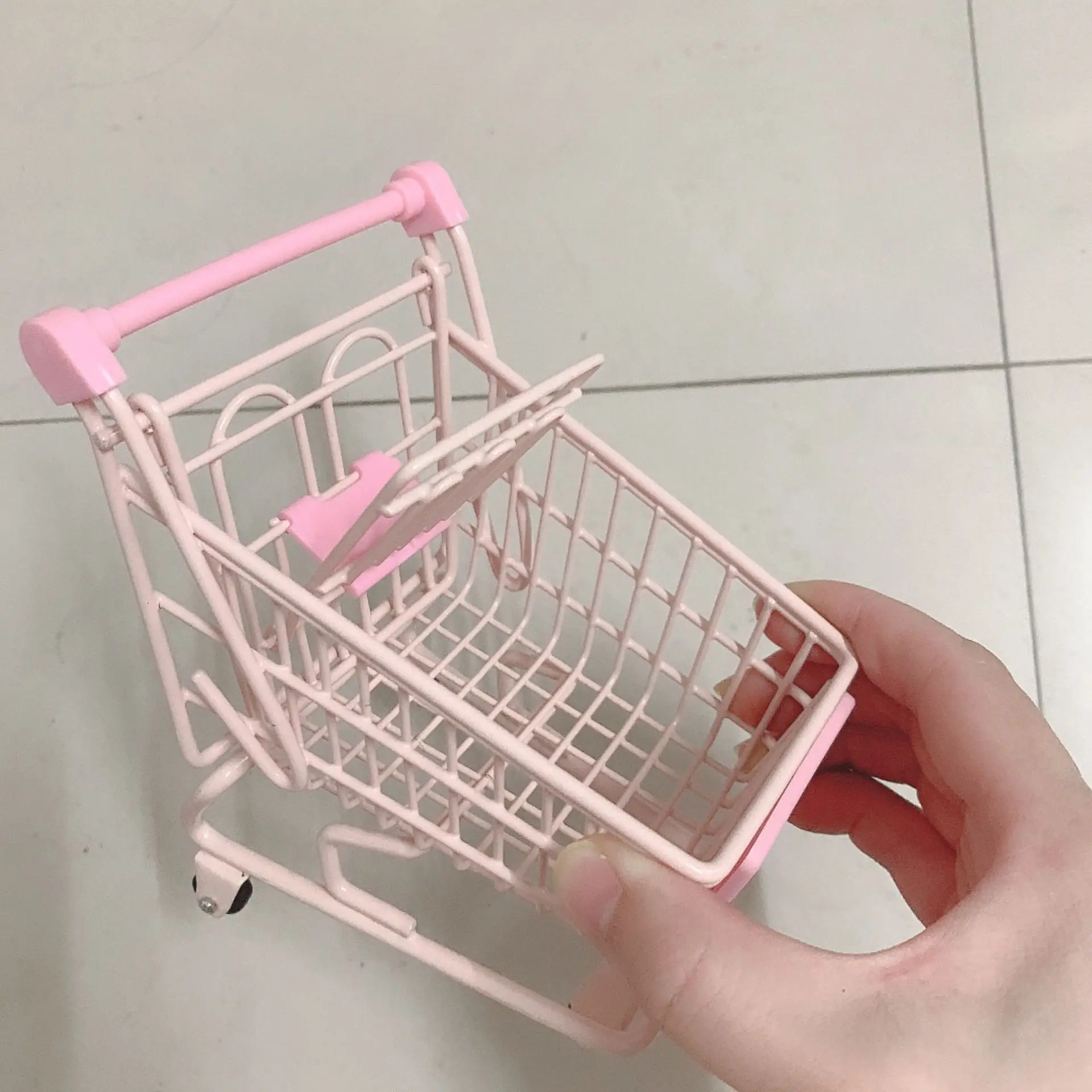 

Supermarket trolley mini iron shopping cart storage basket, Pink
