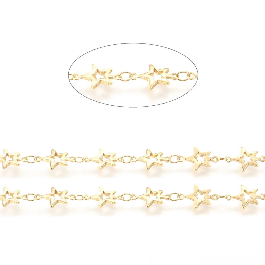 

PandaHall Real 18K Gold Plated Hollow Star Brass Link Chain