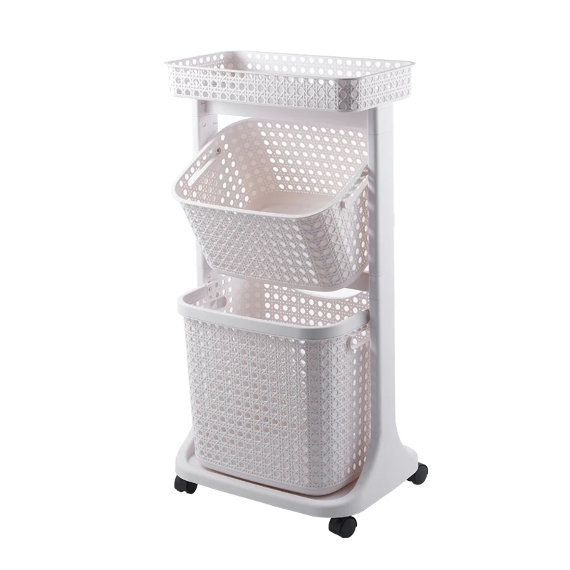 

Movebale multilayer plastic clothes collect basket with wheels, Grey , beige and customized colors