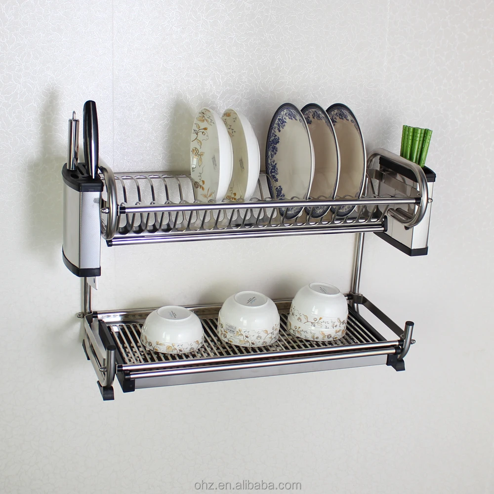 

Kitchen Storage Holders & Racks Stainless Steel Dish Rack Wall Mounted Dish Drying Rack