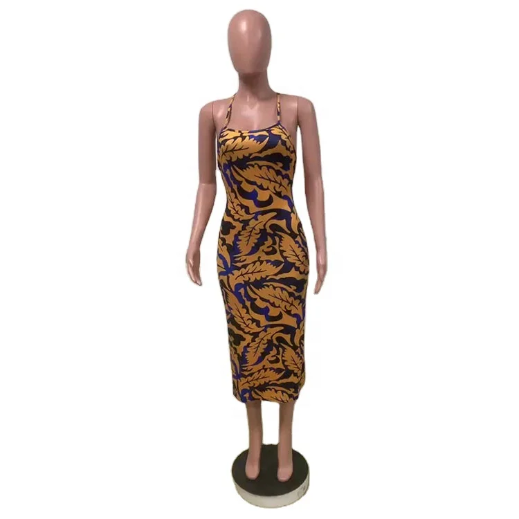 

summer female sexy causal bodycon dress sleeveless floral print vintage backless dresses, As picture show