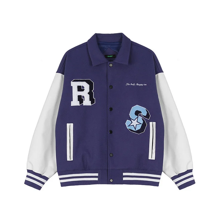 

High Quality Hip Hop Vintage Retro Blue Boys Mens Baseball Letterman Varsity Jackets, Light blue