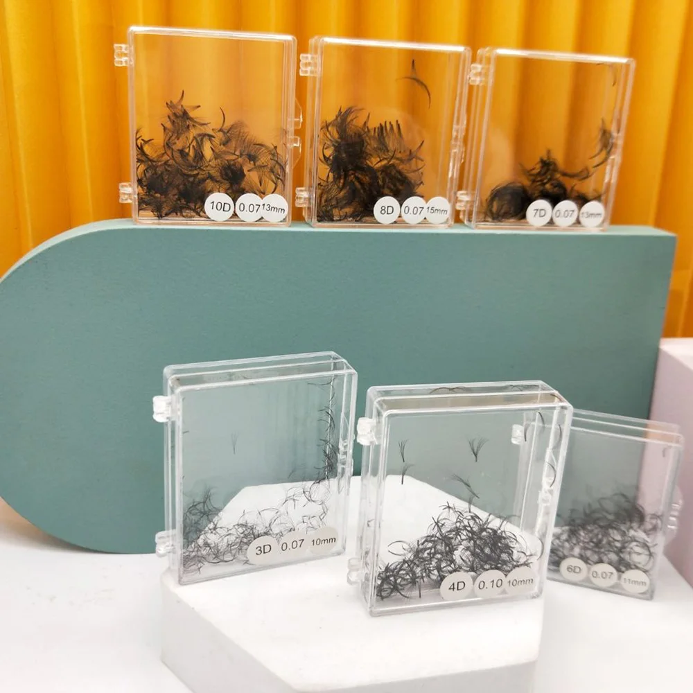 

Custom Private Label Eyelash Extension Pre Made Volume Fans Lash Pre Made Fans Lashes 4D 5D 8D Short Stem Loose Ligh Weight, Natural black