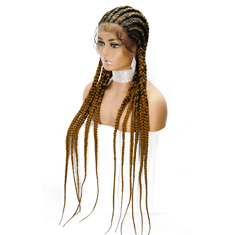 

full lace wig vendor for braided wigs 100% Handmade Lightweight Synthetic Swiss Lace Front Black Twist Box Braids Wig, Picture