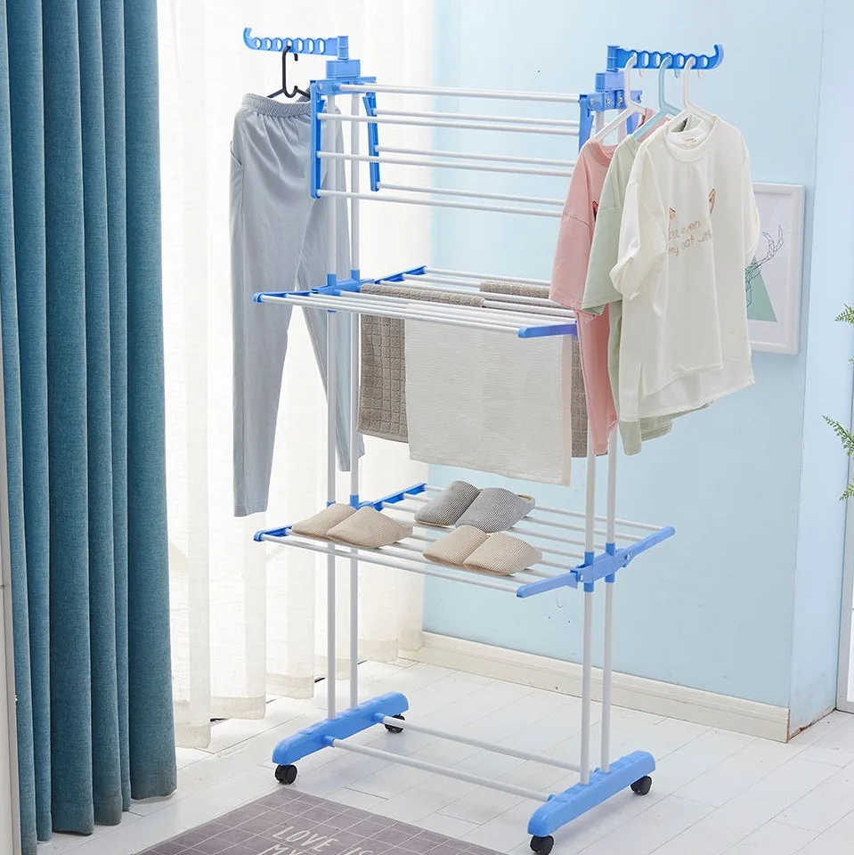 

Household Movable laundry hangers & racks standing type folding multi-layer clothes drying rack