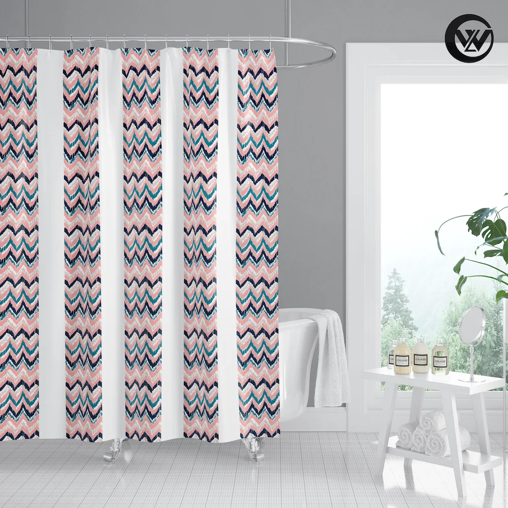 

Waterproof Extra Long Ethnic Bohemian Stripes Design Bamboo Bathroom Shower Curtain, Eco Friendly Kids Bathroom Curtain/, Accept customized color
