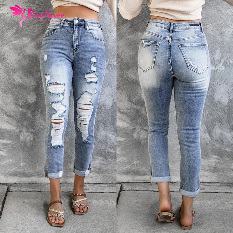 

Custom High Quality Casual Ripped Star Print Mid Waist Skinny Distressed Women Jeans Destroyed With Pocket, Customized color distressed women jeans