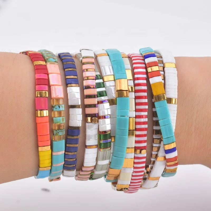 

Bohemian Miyuki Tila Bead Bracelet Handmade Square Tila Bracelet For Women Friendship Jewelry, Red