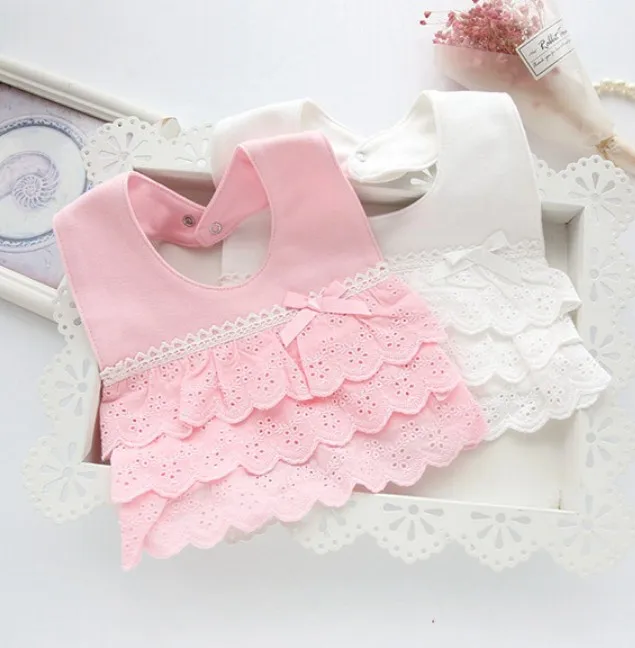 

cotton good water imbibition bib lace ruffle baby girl solid color bib, Pink, white