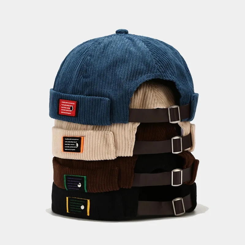 

Free shipping instock customization skull docker fisherman collrown men retro cotton adjustable brimless cordoroy hats gorras