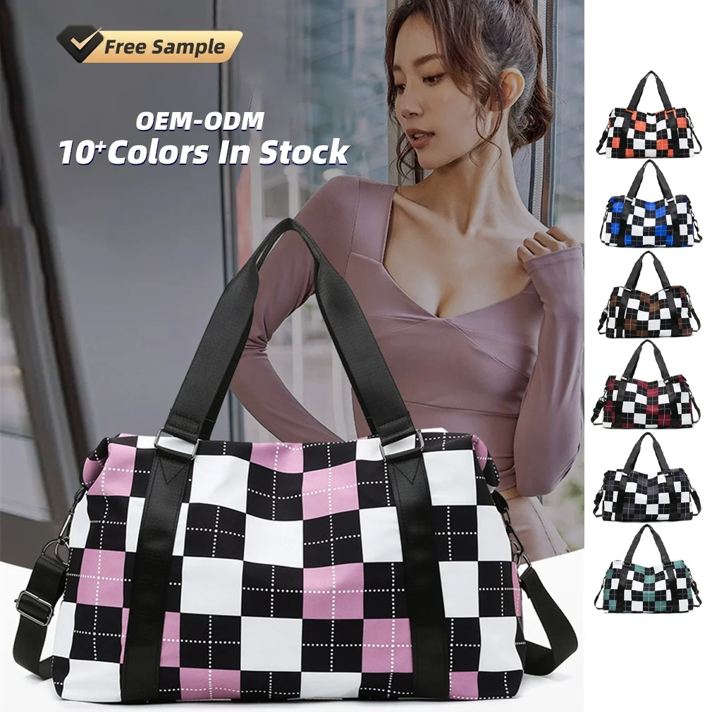 

7 Colors Classic Plaid Trendy Unisex Customised Gym Multifunction Travel Ladies Cute Fitness Gym Tote Custom Blank Duffle Bags