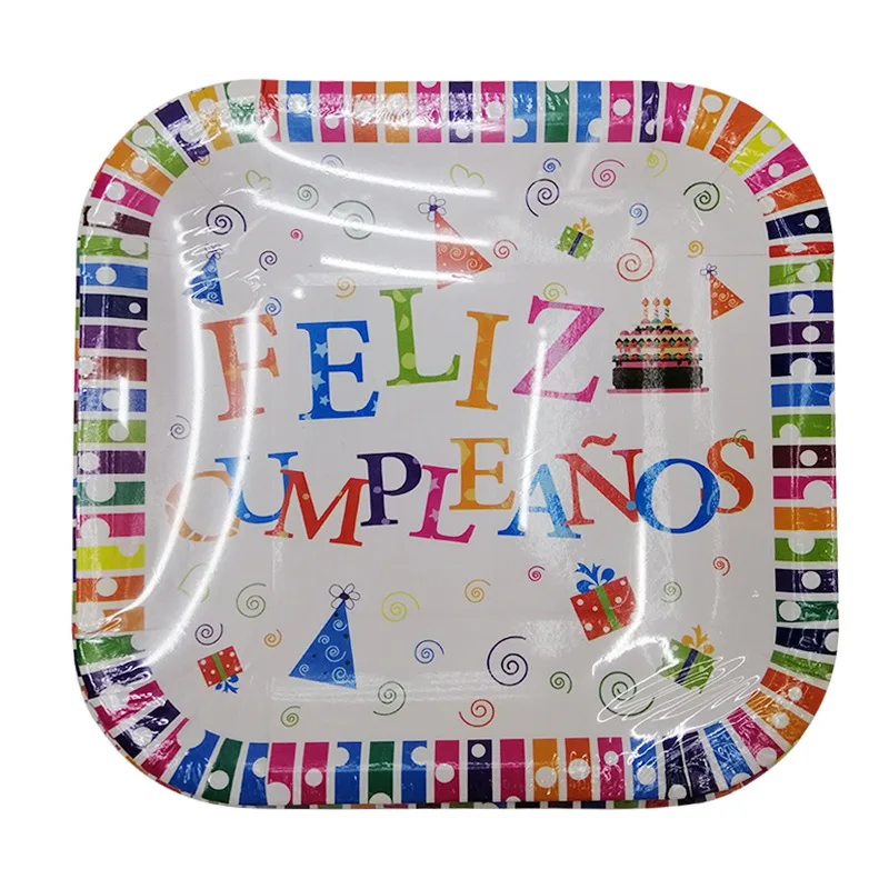 

Disposable English Letter Printing Paper Party Plates Custom Design Cake Dessert Birthday Paper Plate, Gold silver