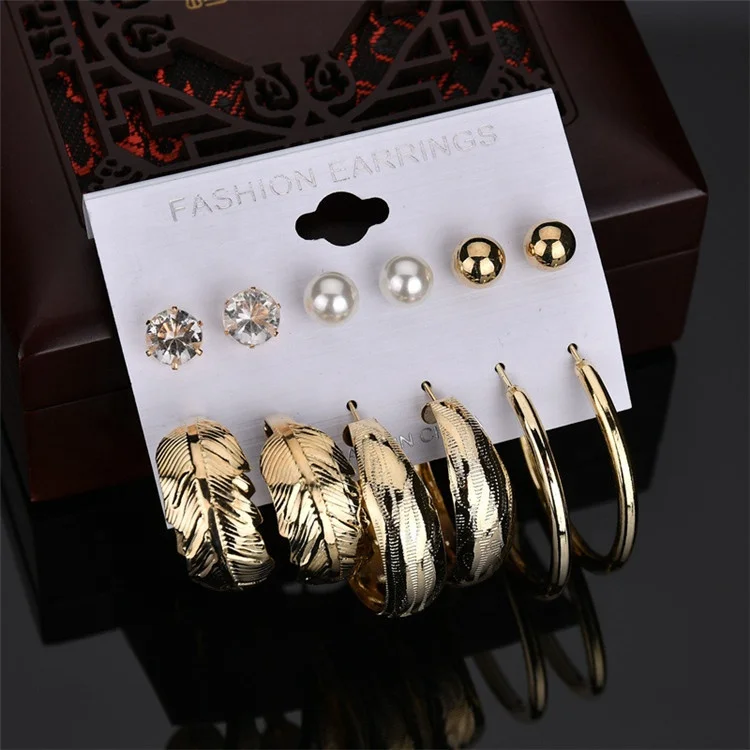 

Factory cheap 6pairs/set rhinestone fashion big large hoop earring for women, Gold/silver