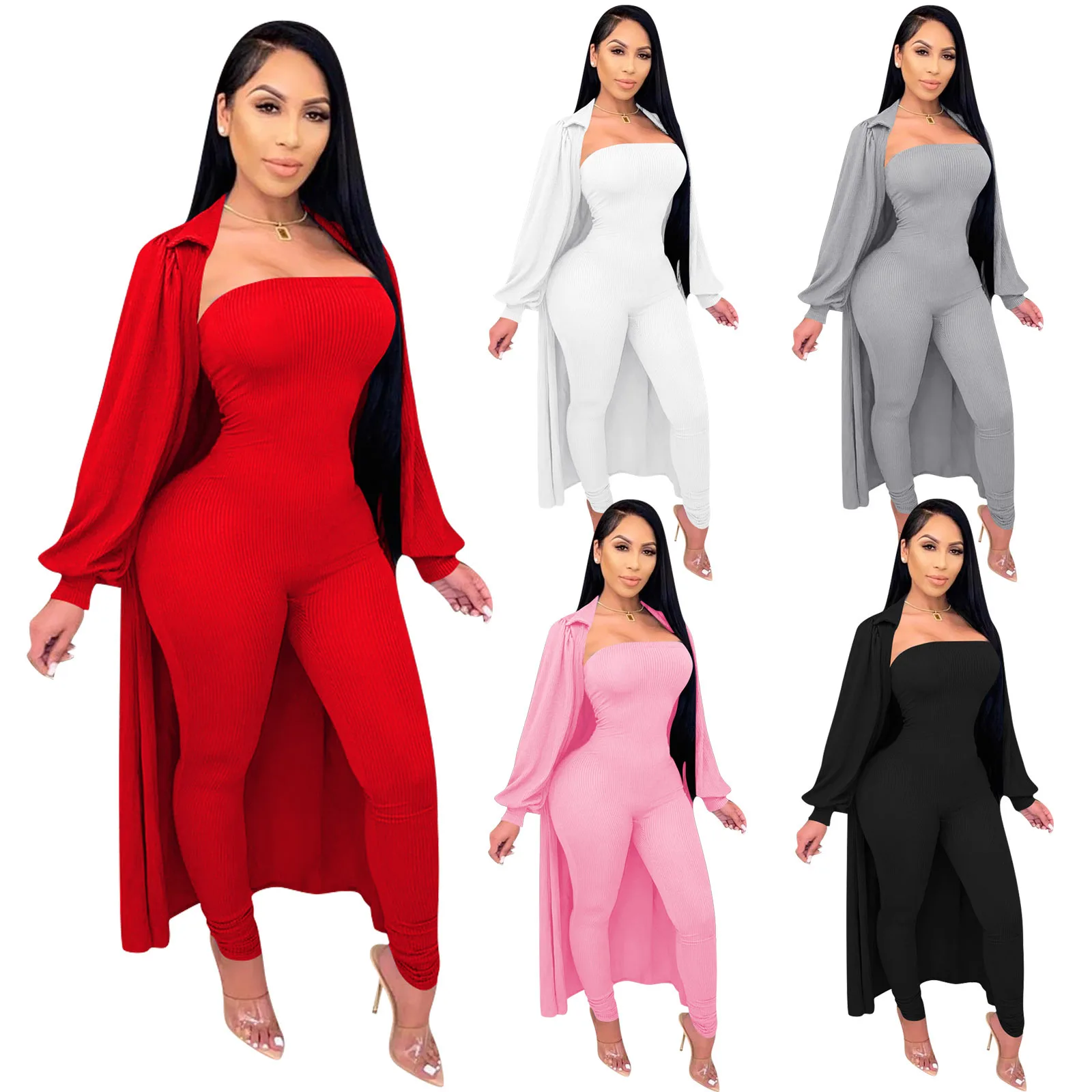 Trendy Plus Size Two Piece Set Women Winter Fall Clothing Sexy Ribbed ...