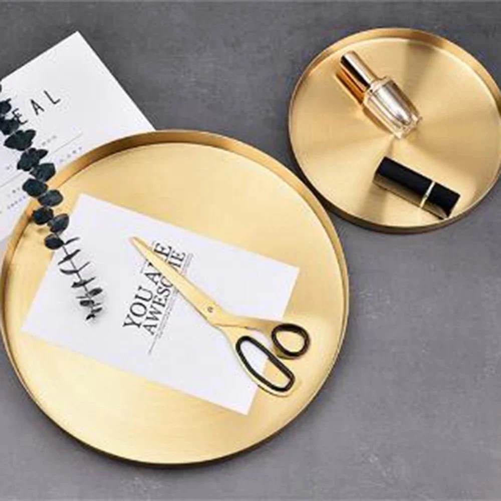 

Decorative Round Tray Plate, Gold Jewelry Dish, Makeup Tray Organizer for Vanity Metal Stainless Steel Tray, Silver,gold, rainbow,