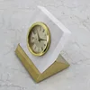2019 New design natural marble desk table art clock with metal base