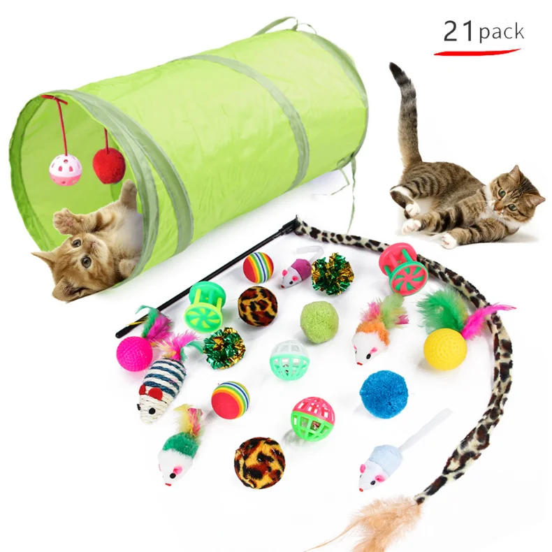 

Good Quality Kitten Puppy Tunnel Feather Teaser Wand Fluffy Mice Balls and Bells Interactive Toys, Multi-color for choose