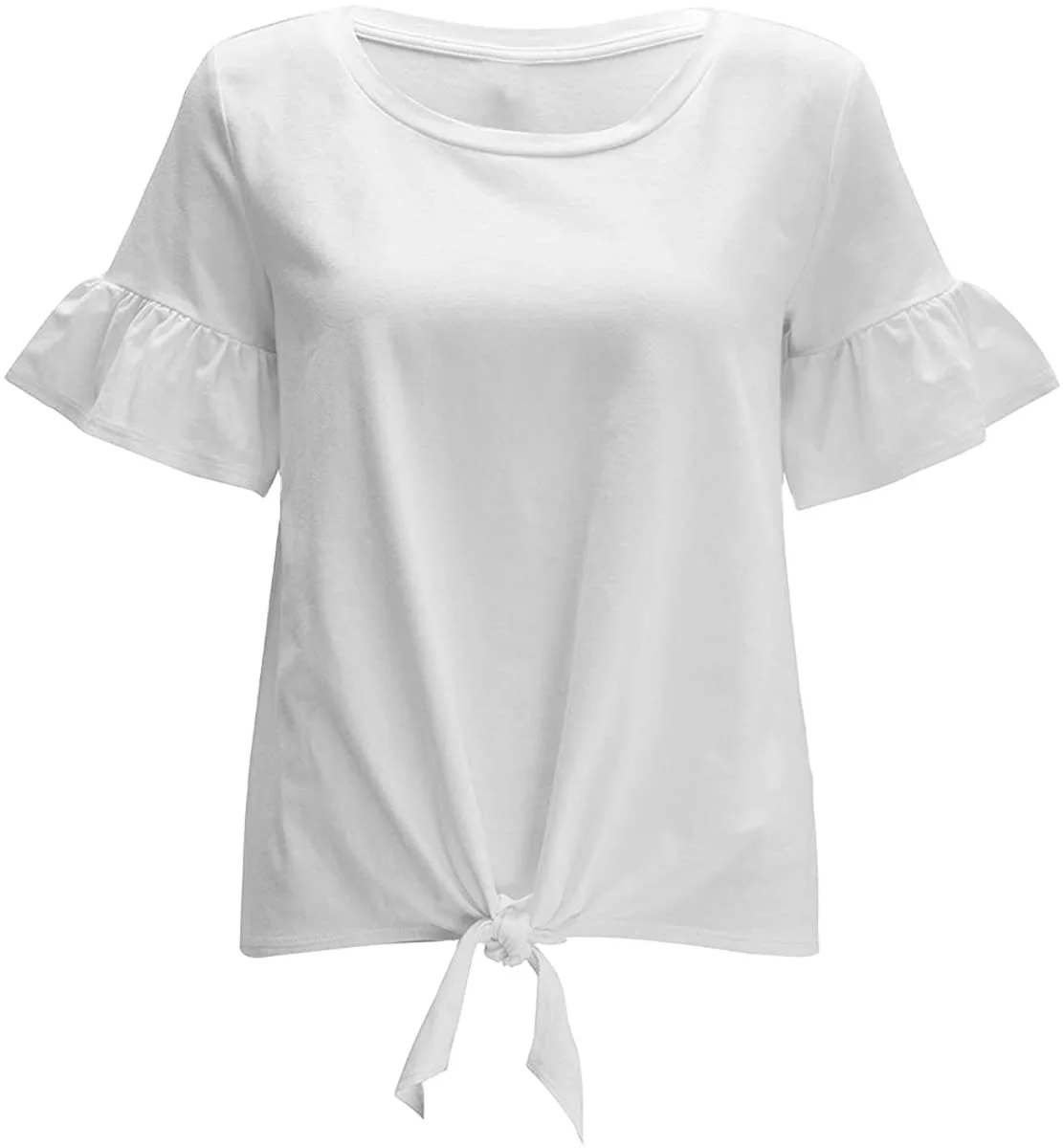 

Free Shipping 2021 2021Women's Short Sleeve Tie Front Knot Casual Loose Fit Tee T-Shirt Women's tops, White