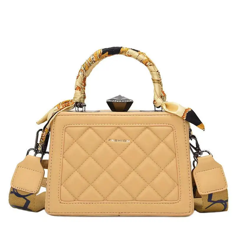 

Hot Sell Diamond Lattice HandBags Women Square box Purse lady Silk scarves handle shoulder bag, As show