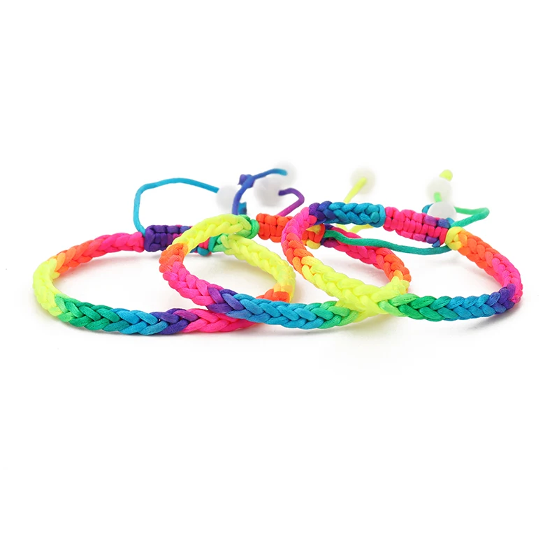 

Rainbow Macrame Multi-Colour Handmade Braided Cord Thread Friendship Bracelets Ankle Jewelry Gift, Multi-colors