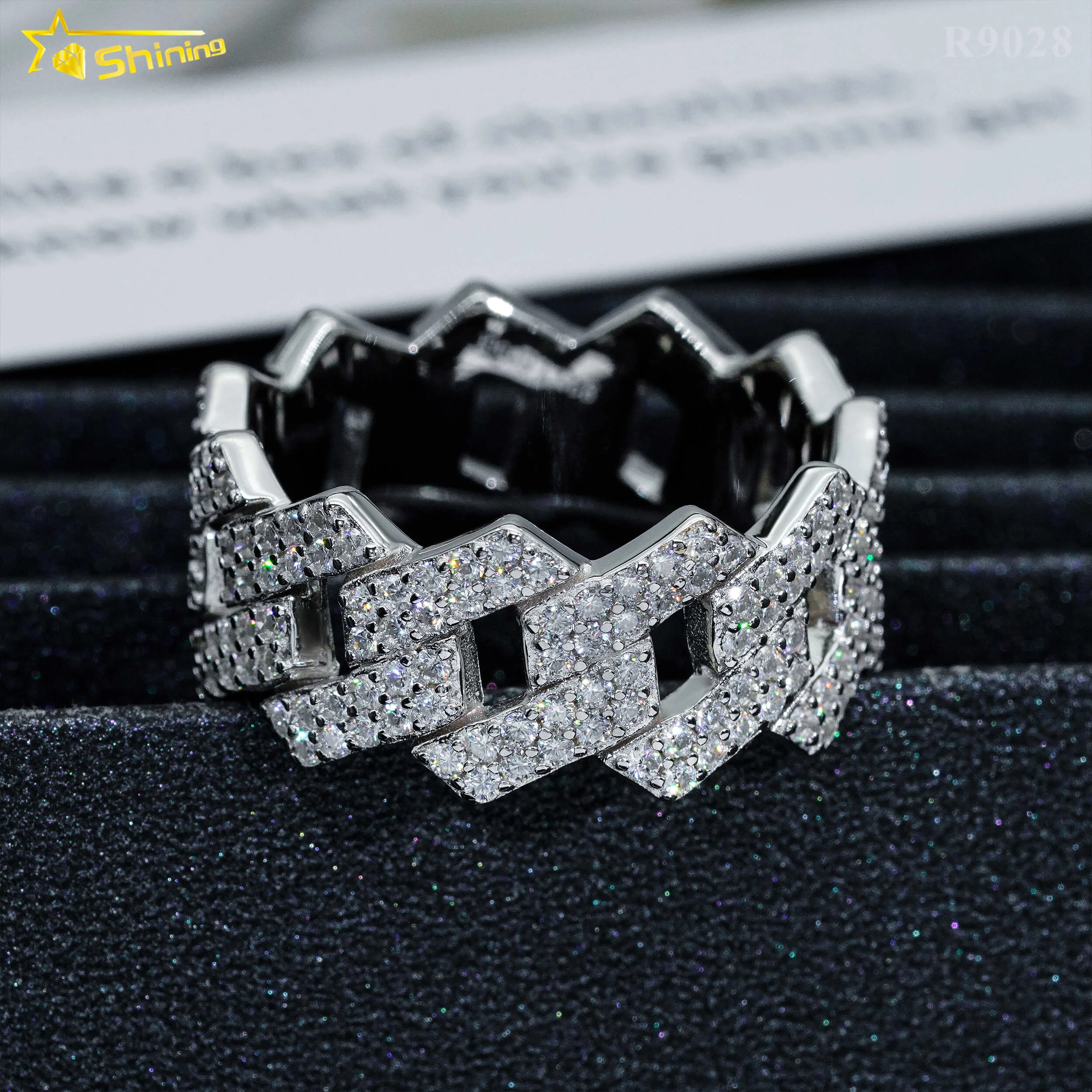 

Hot sale men's rings Hip hop jewelry gold plated 925 silver vvs moissanite diamond iced out cuban rings