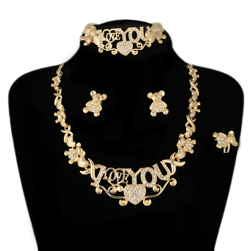 

BPOYB Latest Design 18K gold plated Big Teddy Bear I Love You Jewelry Set High Quality Polishing Lead Free And Nickel Free