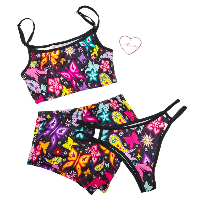 

2021 3pcs night wear sexy bikini panty summer women pajamas sets women knitted sleepwear sets