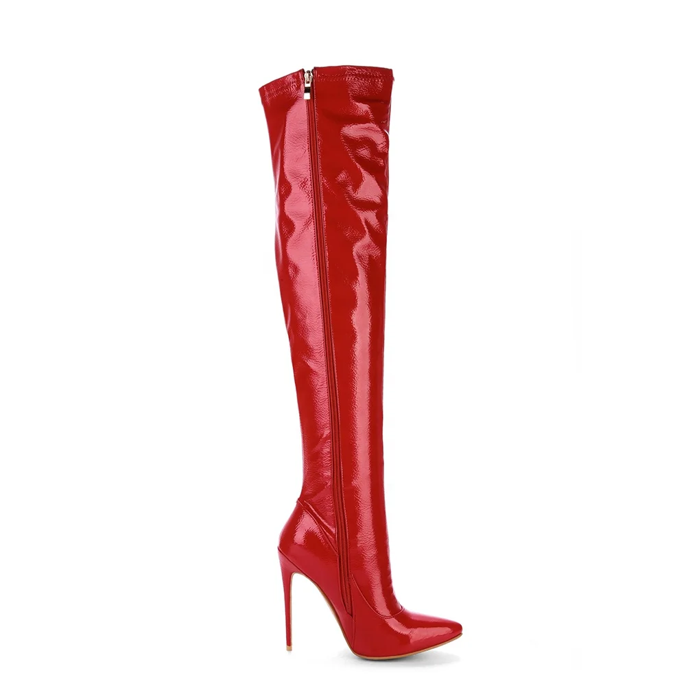 

2021 Unique design with wholesale price boots for women with heel red patent leather winter over knee boots 2021