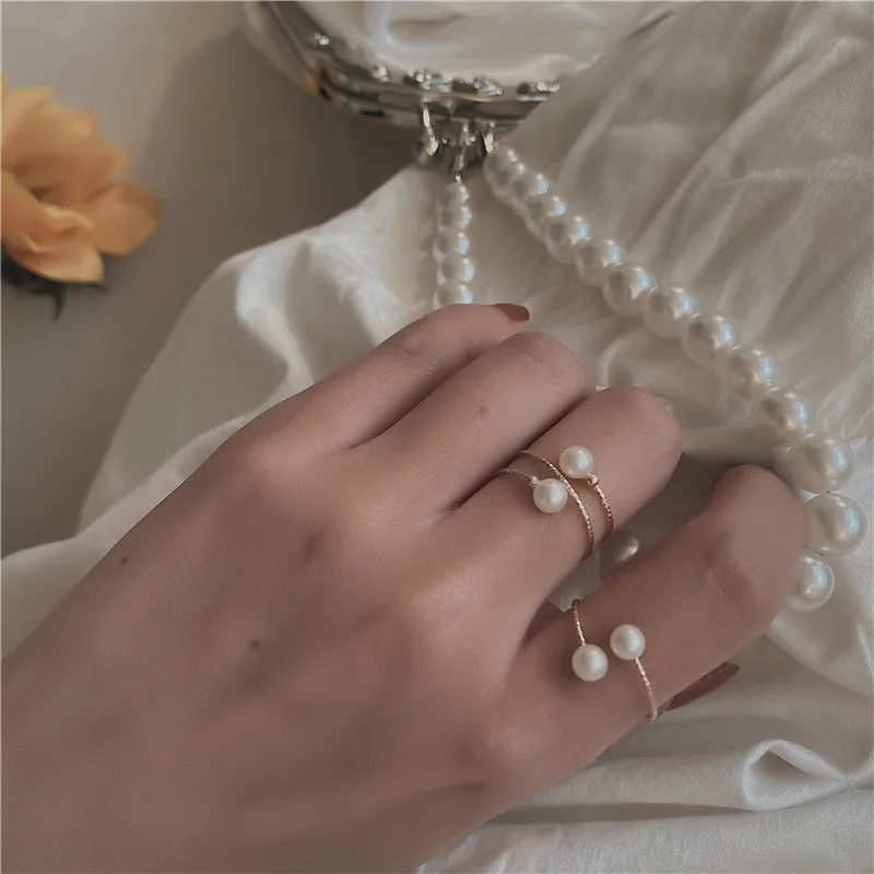 

Double Finger Ring White Pearl Rings Adjustable Women Imitation Pearl Jewelry