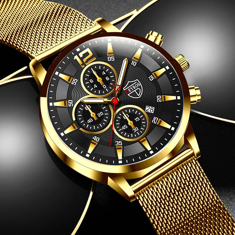 

7092 Luxury Stainless Steel Mesh Belt Mens Watches Fashion 2022 gold wrist watch men Luminous montre pour homme