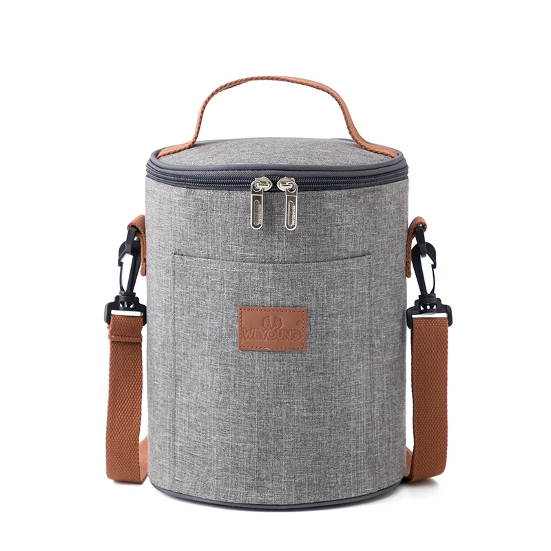 

Lady women round insulated thermal lunch box cooler bag for office school using with front pocket