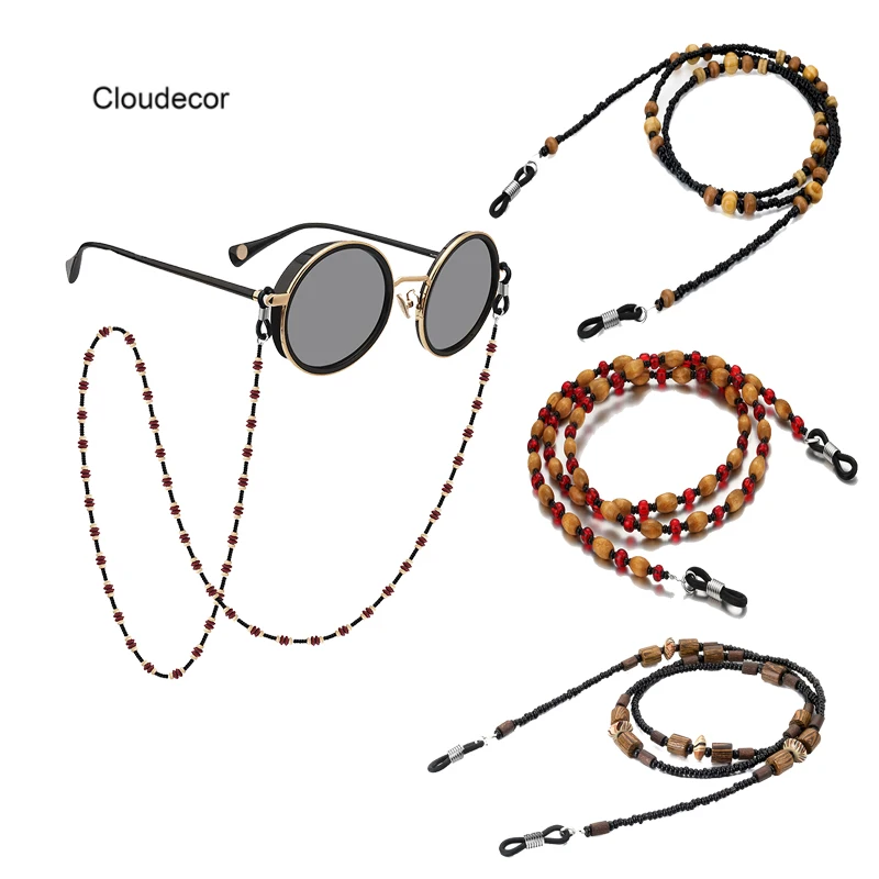 

Vintage Wooden Beaded Glasses Chains Eyewear Jewelry Necklace Accessories For Sunglasses Wood Black Beads Eye Glass Chain