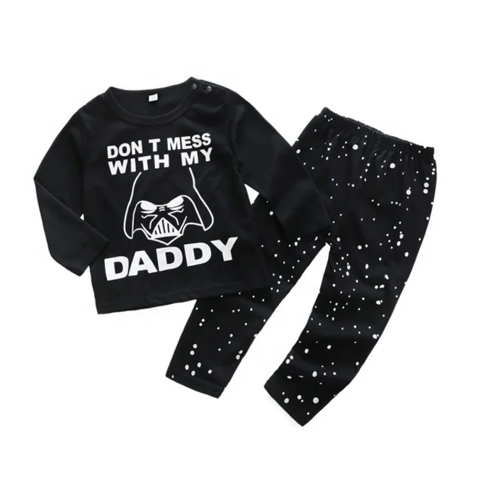 

Custom Baby Boy Printing Cotton Long Sleeve Round Neck Pullover Fleck Pants Suit, Black