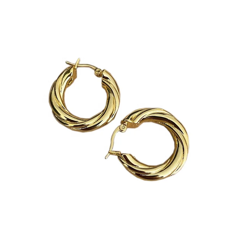 

High End 18K Gold Plated Twisted Brass Hoop Earring Gold Jewelry Wholesale