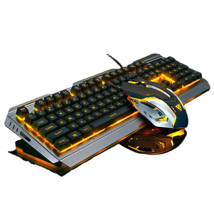 

Real Mechanical Keyboard USB Wired Ergonomic Backlit Mechanical Feel Gaming Keyboard and Mouse Set with Aluminium Alloy Panel
